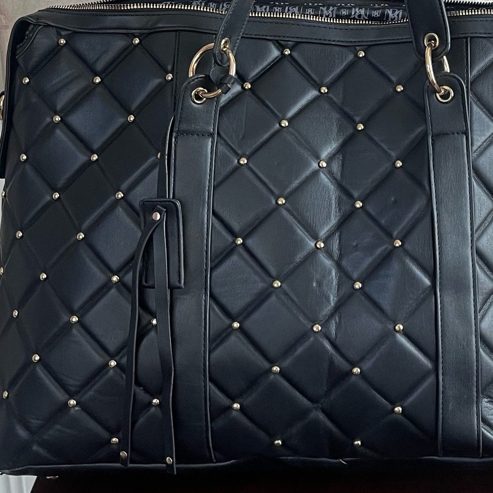 Badgley Mischka Black Quilted Tote with Gold Stud Detailing - Picture 4 of 13